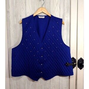 Ashley Reed Womens 3X Blue Studded Button Up Quilted Lightweight Vest